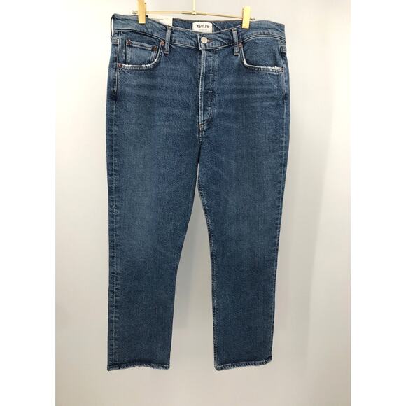 AGOLDE Riley High Rise Straight Crop Jeans 32 Medium Wash Button Fly